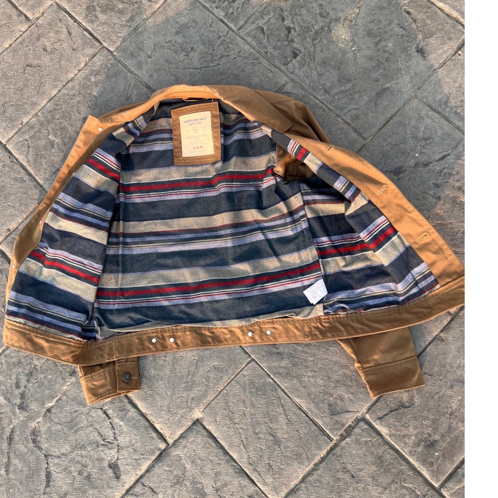 American Eagle Canvas Jacket Mens Medium Tan Excellent Flannel Lined Workwear - Picture 4 of 6